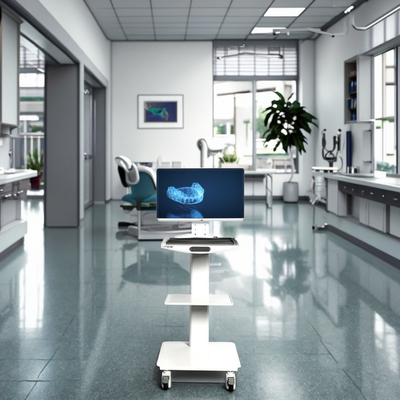 Xe đẩy nha khoa di động có máy tính, xe đẩy bệnh viện di động, xe đẩy di động bằng thép không gỉ có phanh