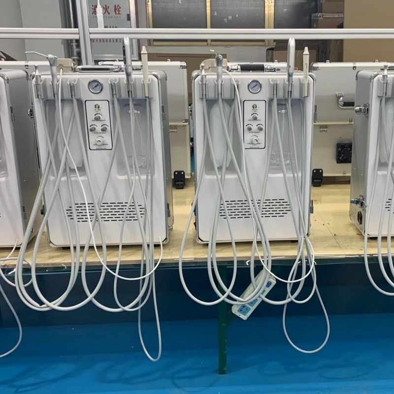 Bộ điều trị nha khoa di động với tay khoan cạo vôi răng và đèn chiếu tia UV, dùng trong thú y, hộp đựng dụng cụ nha khoa di động