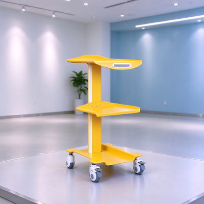Stainless Steel Dental Mobile Trolley Cart Three Layer Instrument Tray With Built In Socket For Dental Clinic